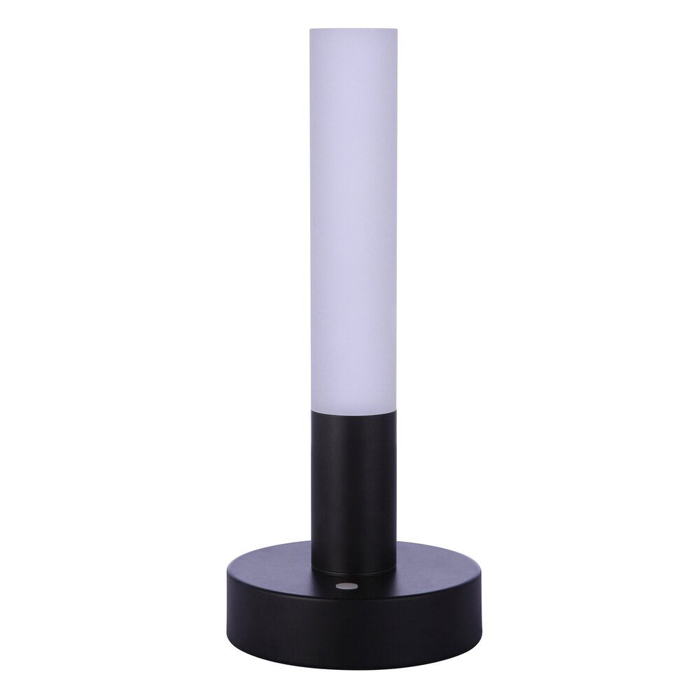 Zoltan Rechargeable Dimmable Led Cylinder Portable Lamp With Glass Shade In Flat Black And Frosted Acrylic Fixture