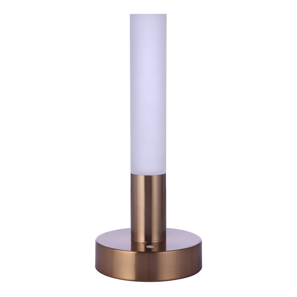 Zoltan Rechargeable Dimmable Led Cylinder Portable Lamp With Glass Shade In Satin Brass And Frosted Acrylic Fixture