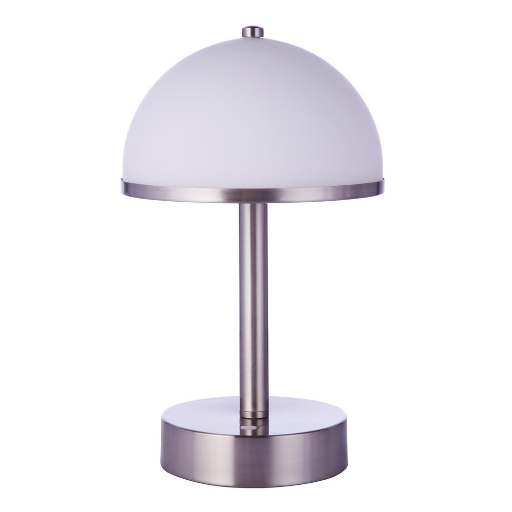 Gatsby Rechargeable Dimmable Led Portable Lamp With Glass Dome Shade In Brushed Polished Nickel And Frost White Glass