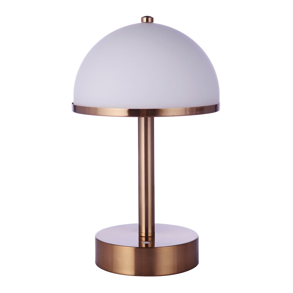 Gatsby Rechargeable Dimmable Led Portable Lamp With Glass Dome Shade In Satin Brass And Frost White Glass