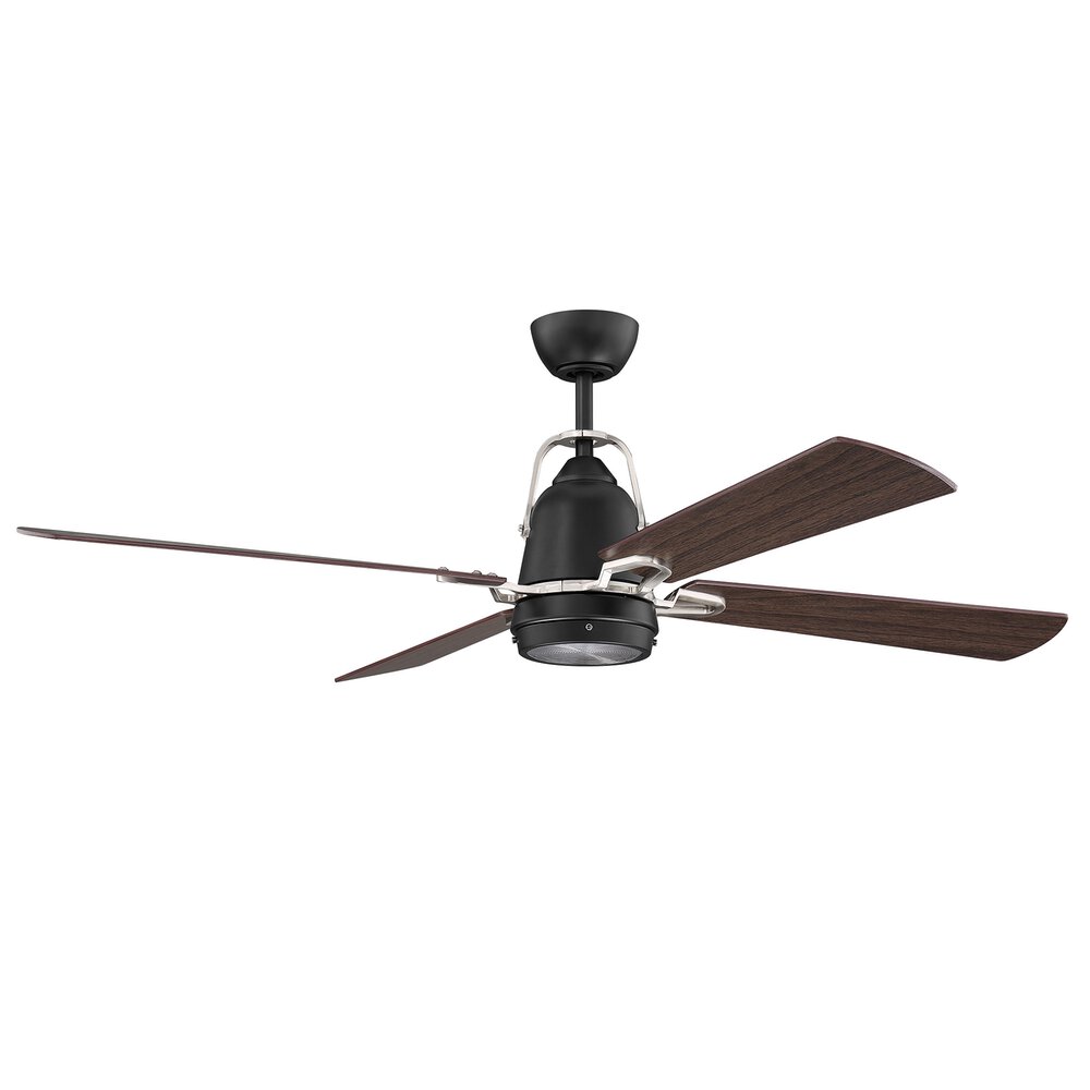 52" Ceiling Fan With Blades And Light Kit In Flat Black/Brushed Polished Nickel And Fresnel Glass