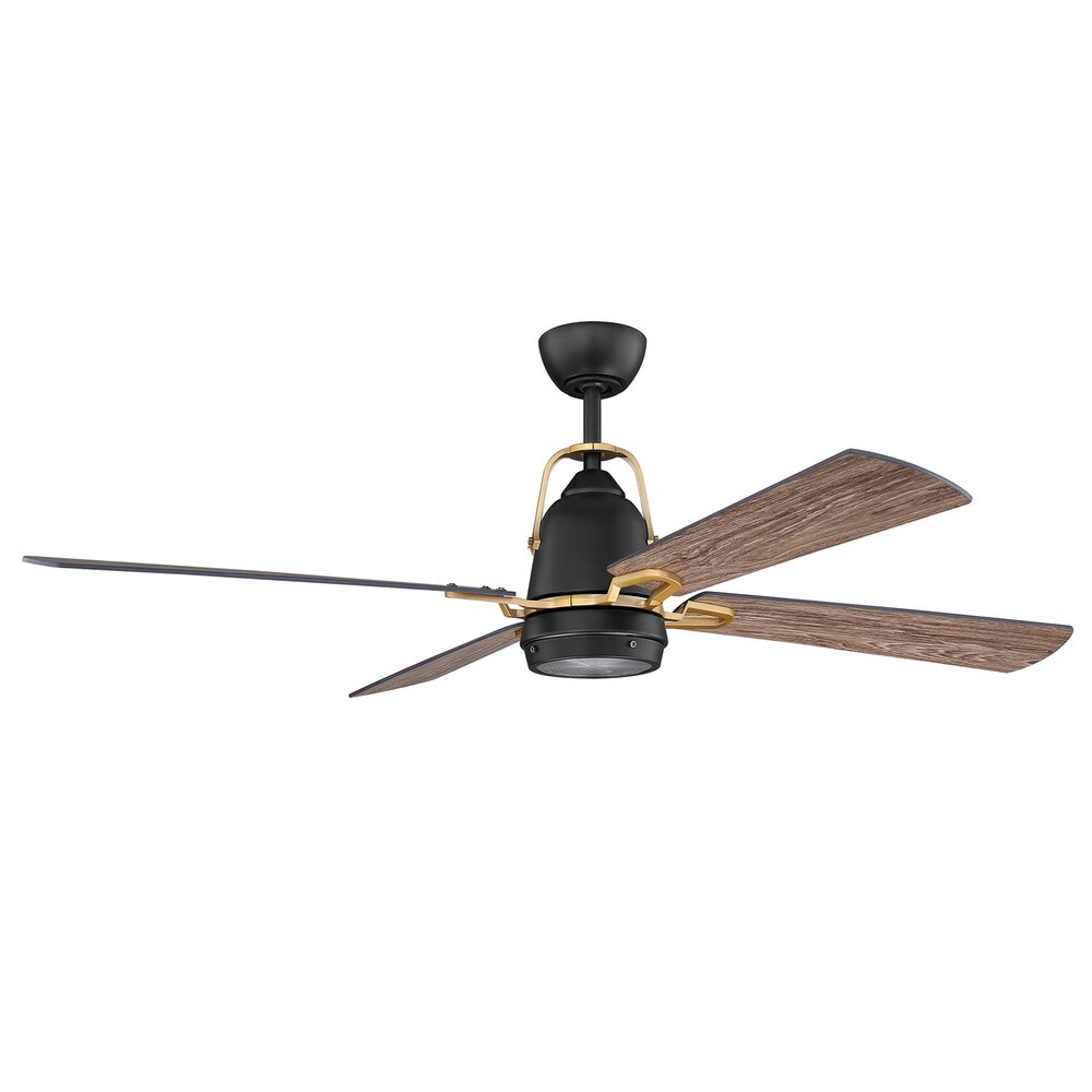52" Ceiling Fan With Blades And Light Kit In Flat Black/Satin Brass And Fresnel Glass