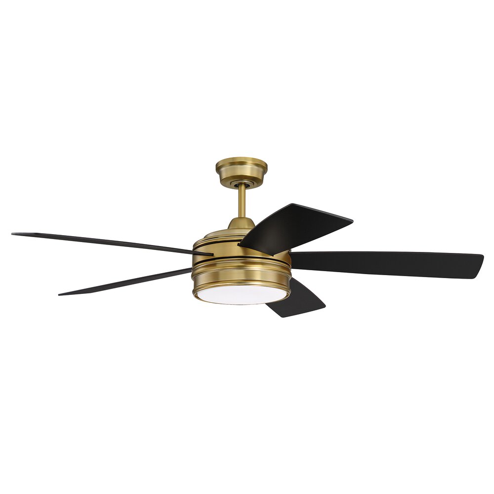 52" Ceiling Fan With Blades And Light Kit In Satin Brass And Frost White Glass