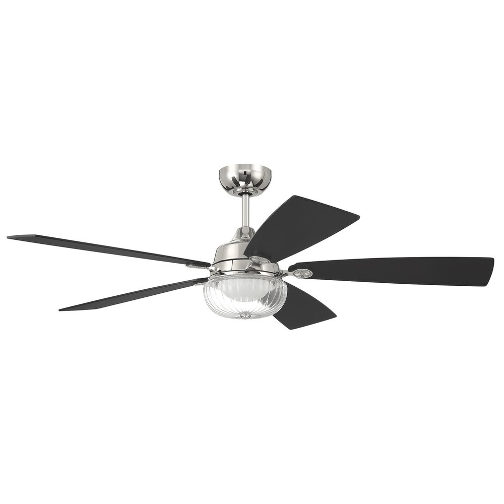 52" Ceiling Fan With Blades And Light Kit In Polished Nickel And Clear Glass
