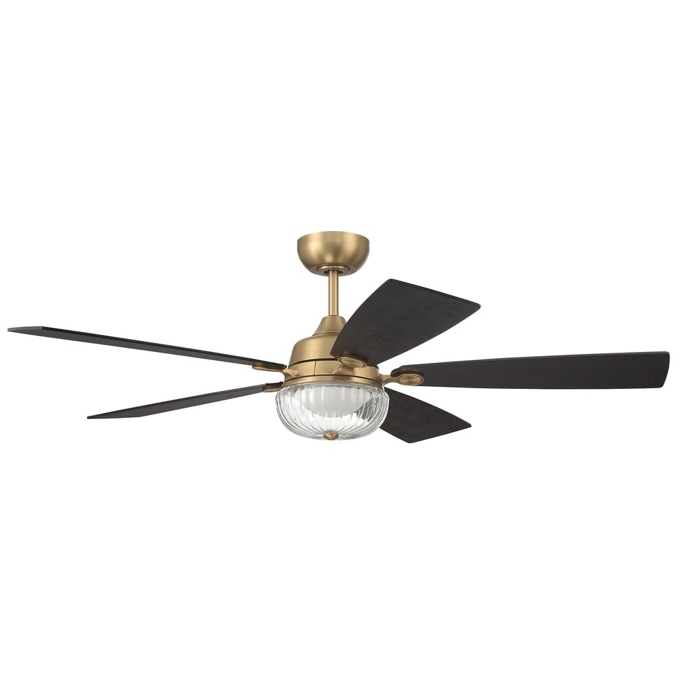 52" Ceiling Fan With Blades And Light Kit In Satin Brass And Clear Glass