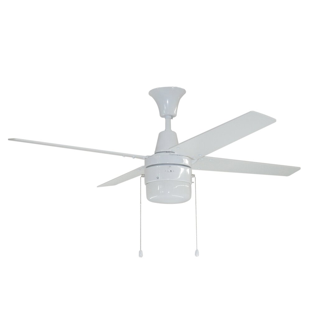 48" Ceiling Fan With Blades And Light Kit In White And Frost White Glass
