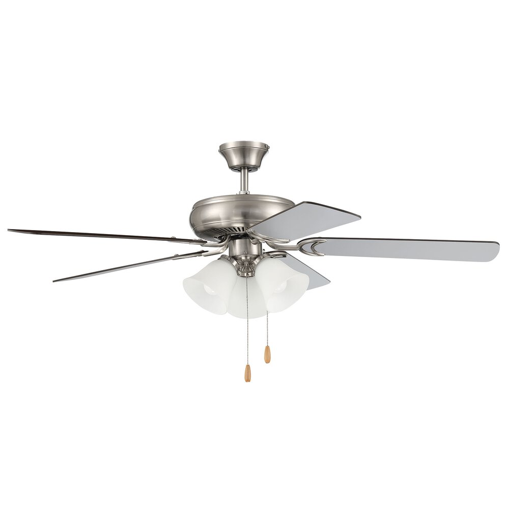 52" Ceiling Fan With Blades And Light Kit In Brushed Polished Nickel And Frost White Glass