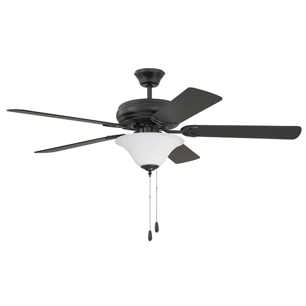 52" Ceiling Fan With Blades And Light Kit In Flat Black And Frost White Glass