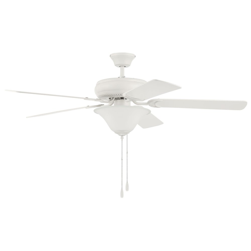 52" Ceiling Fan With Blades And Light Kit In Matte White And Frost White Glass