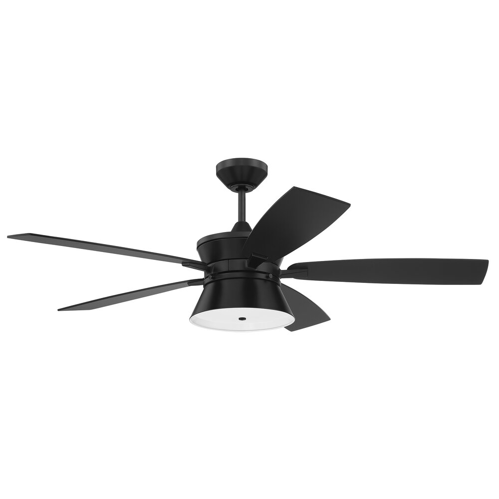 52" Ceiling Fan With Blades And Integrated Light Kit In Flat Black And Frosted Plastic Light Cover