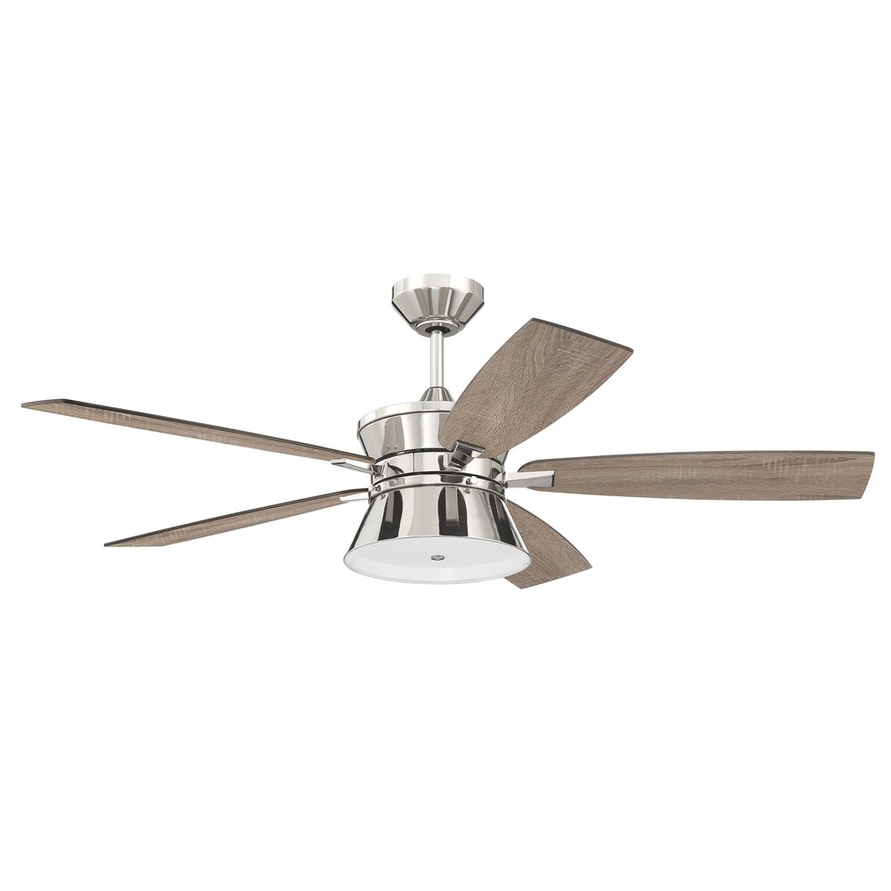 52" Ceiling Fan With Blades And Integrated Light Kit In Polished Nickel And Frosted Plastic Light Cover