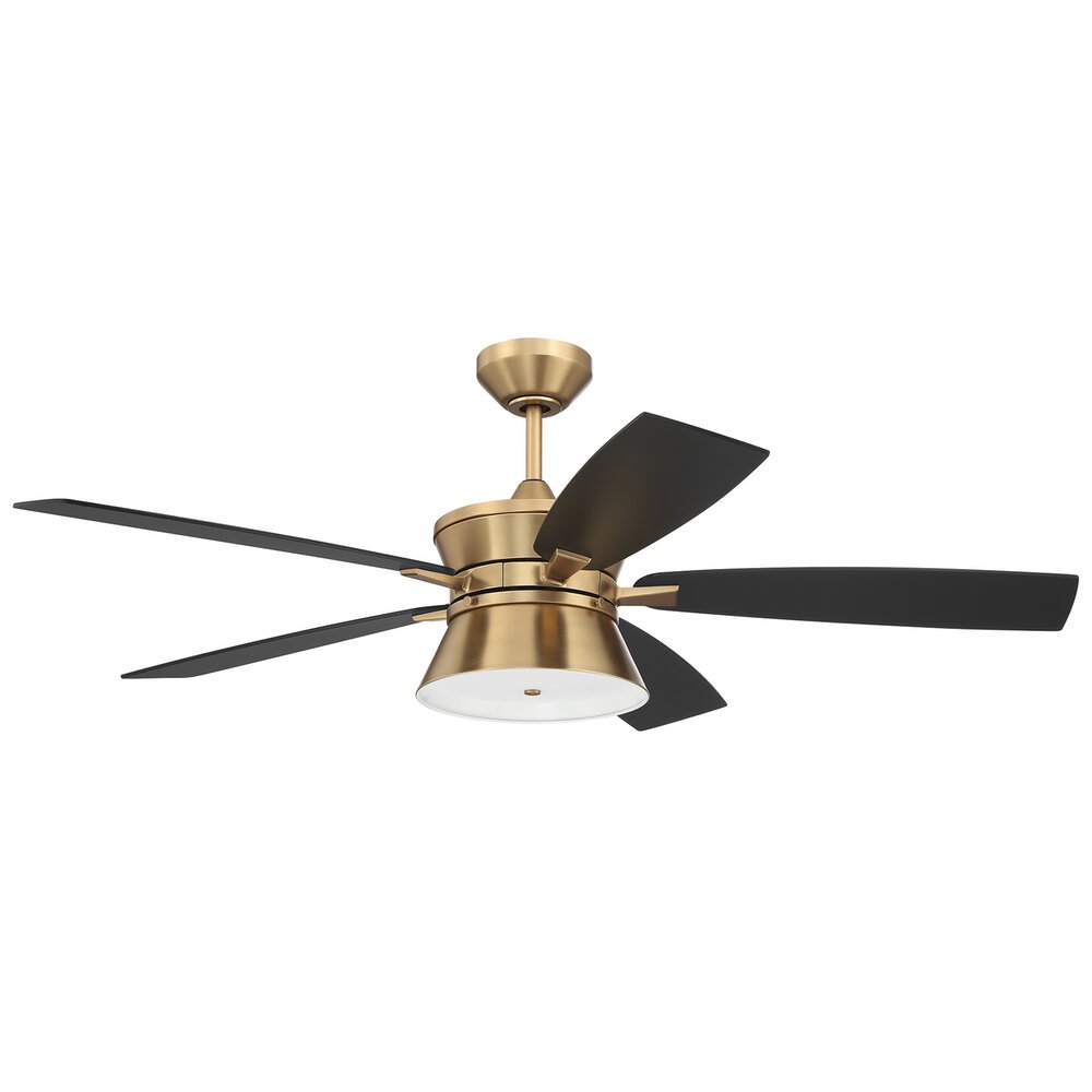 52" Ceiling Fan With Blades And Integrated Light Kit In Satin Brass And Frosted Plastic Light Cover