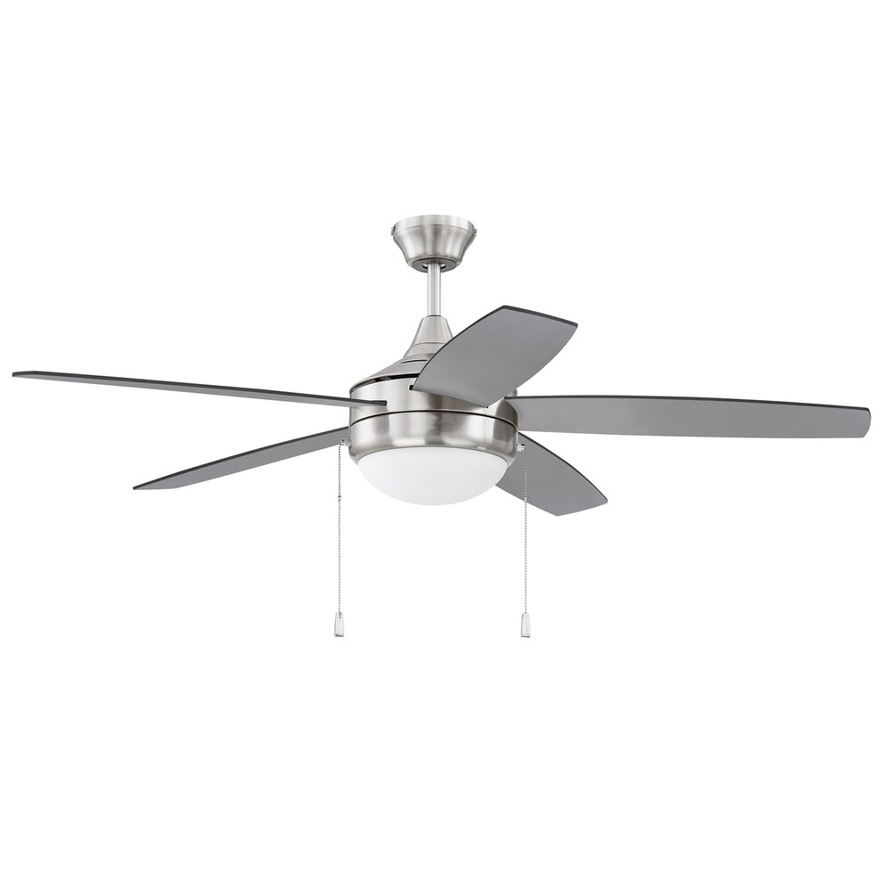 52" Ceiling Fan With Blades And Light Kit In Brushed Polished Nickel And Frost White Acrylic Fixture