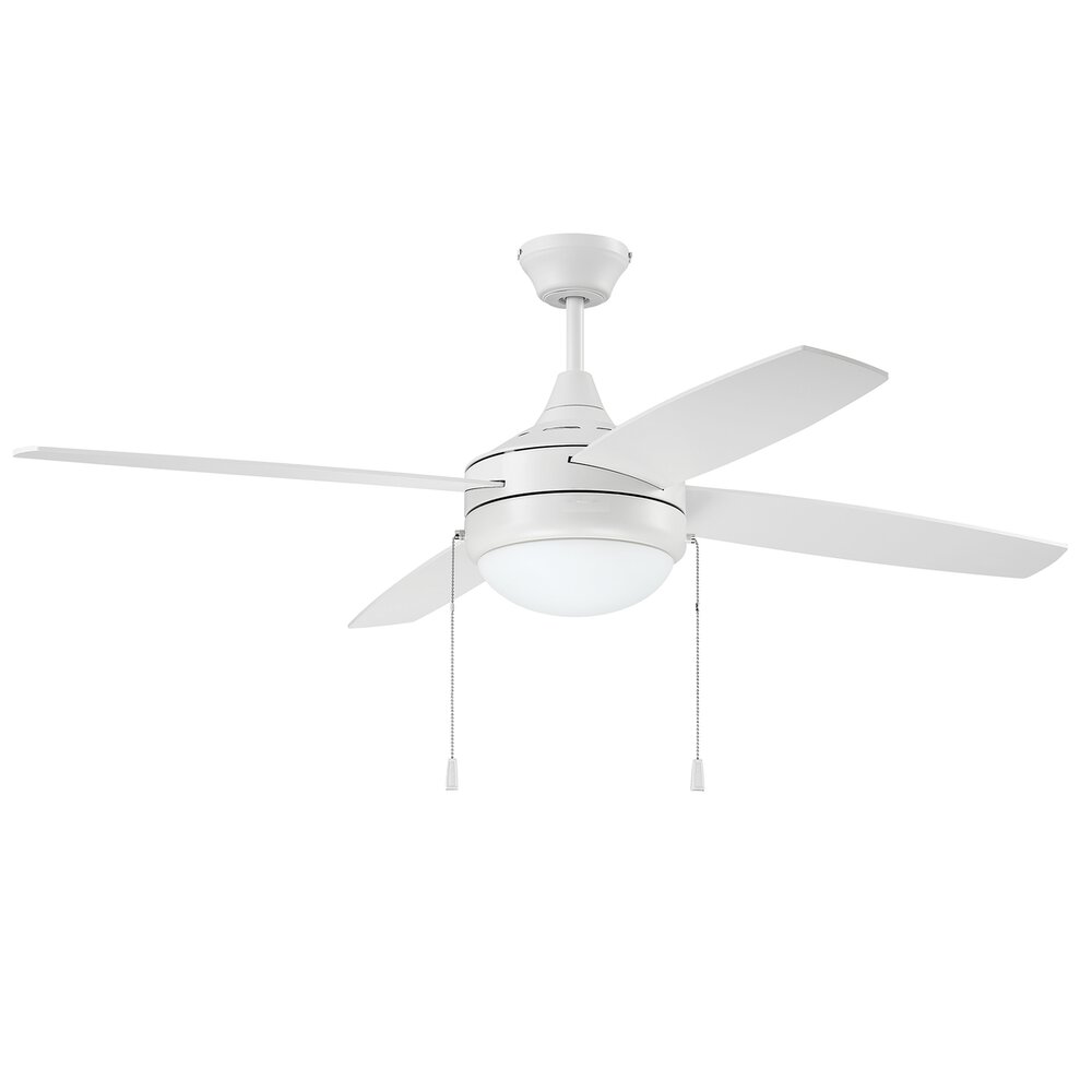 52" Ceiling Fan With Blades And Light Kit In White And Frost White Acrylic Fixture