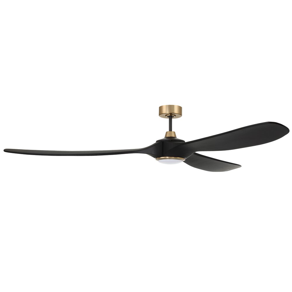 72" Ceiling Fan With Blades Included In Flat Black/Satin Brass And Frost White Acrylic Fixture