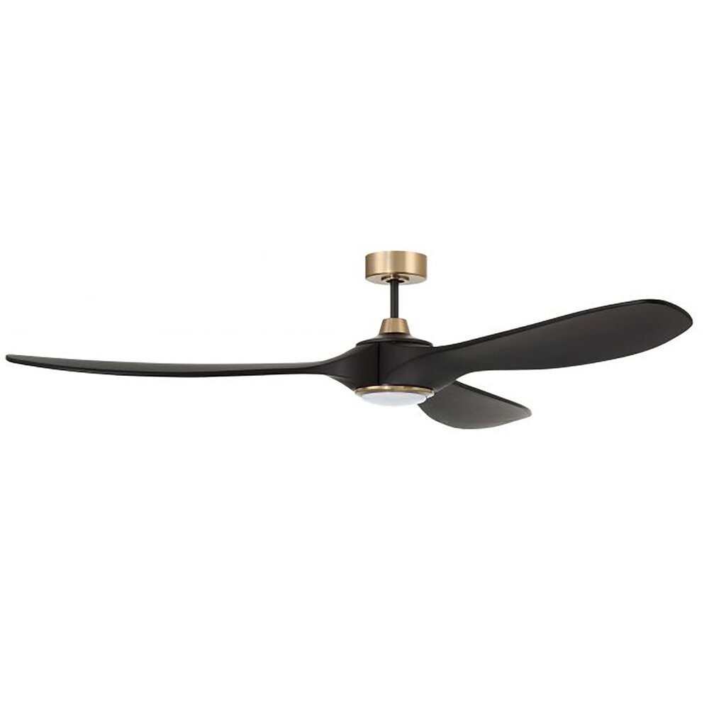 84" Ceiling Fan With Blades Included In Flat Black/Satin Brass And Frost White Acrylic Fixture
