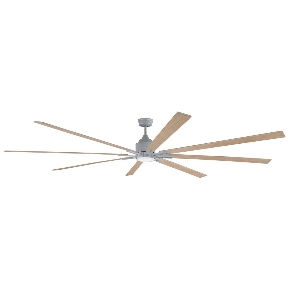 100" Ceiling Fan With Blades And Light Kit In Aged Galvanized And Frost White Acrylic Fixture