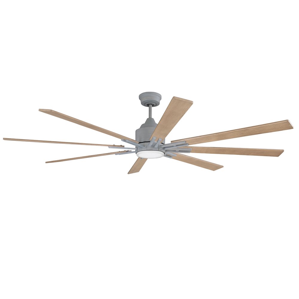70" Ceiling Fan With Blades And Light Kit In Aged Galvanized And Frost White Acrylic Fixture
