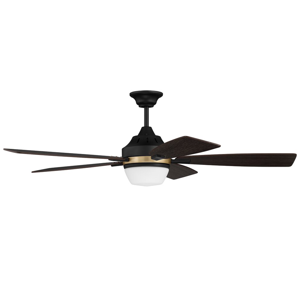 52" Ceiling Fan In Flat Black/Satin Brass And Frost White Glass