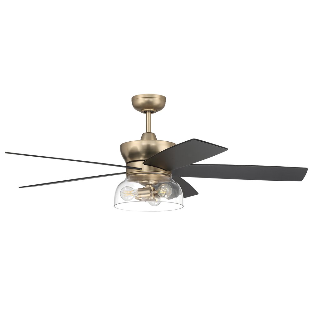 52" Ceiling Fan With Light Kit And Remote In Satin Brass And Clear Glass