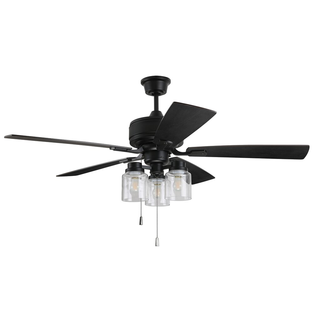 52" Ceiling Fan With Blades And Light Kit In Flat Black