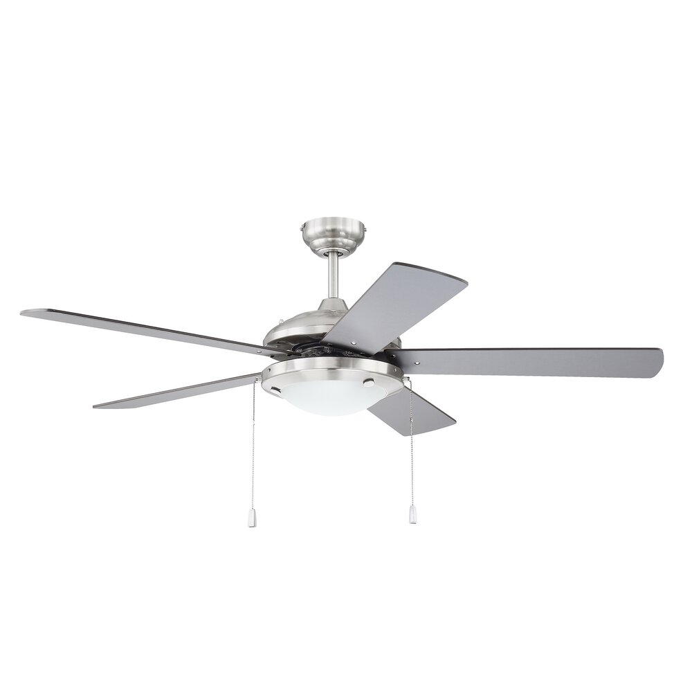 52" Ceiling Fan In Brushed Polished Nickel And Frost White Glass