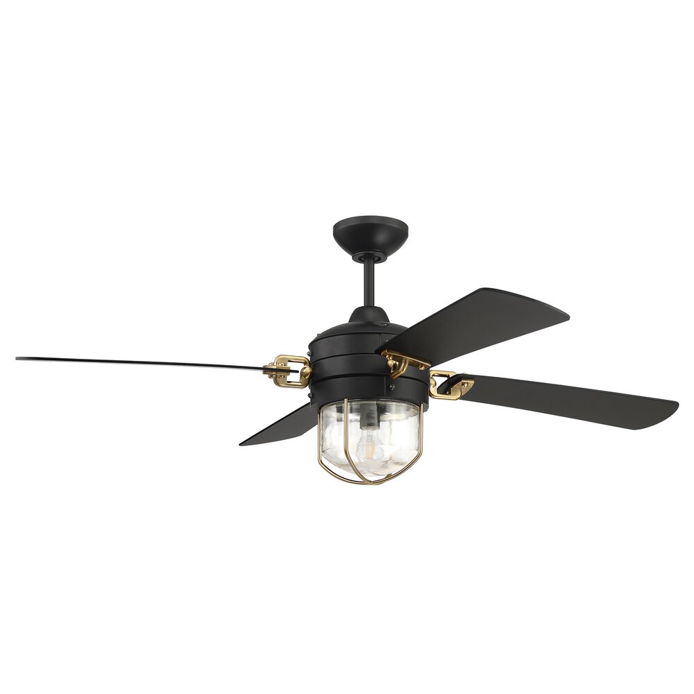 52" Ceiling Fan In Flat Black/Satin Brass And Clear Glass