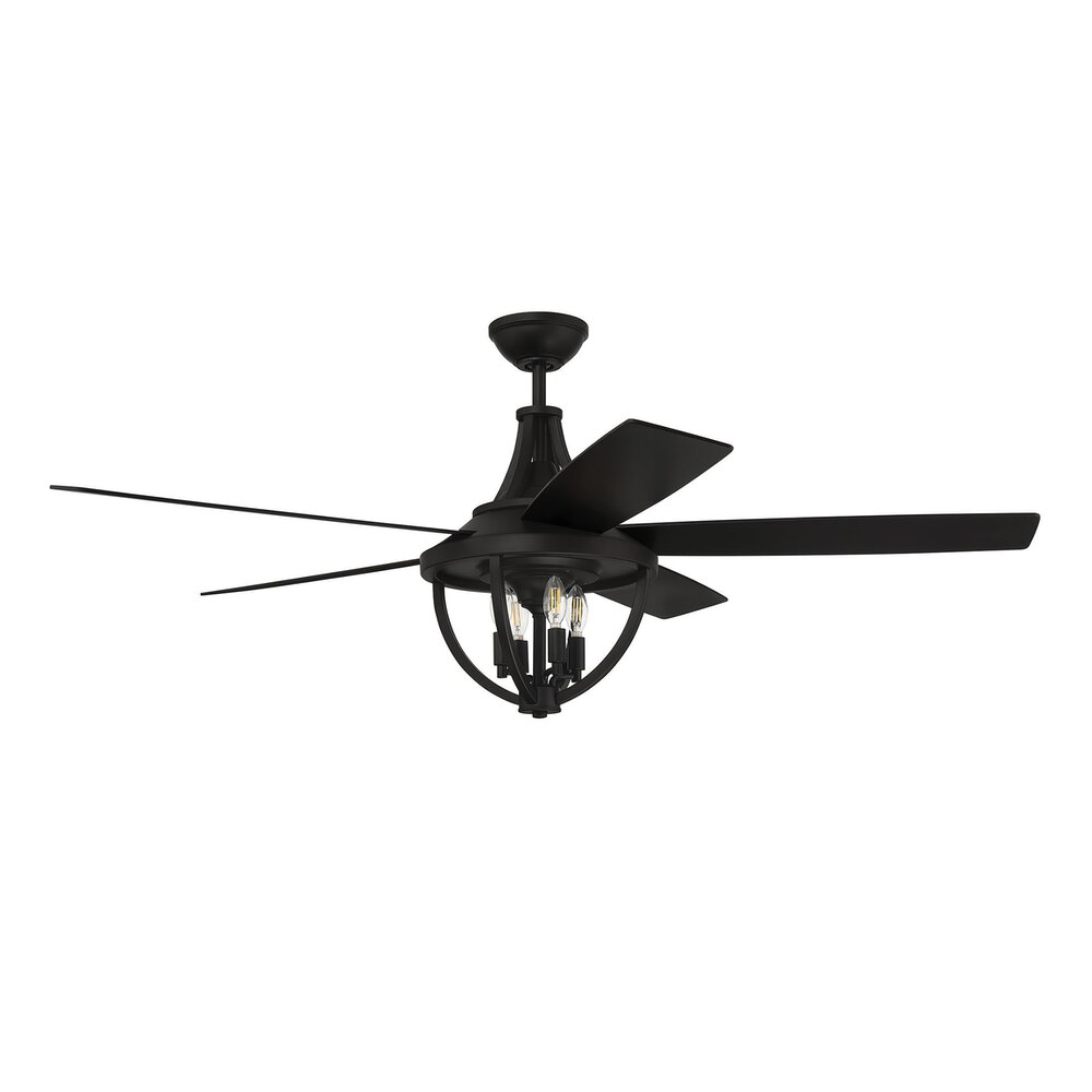 56" Ceiling Fan With Blades And Light Kit In Flat Black