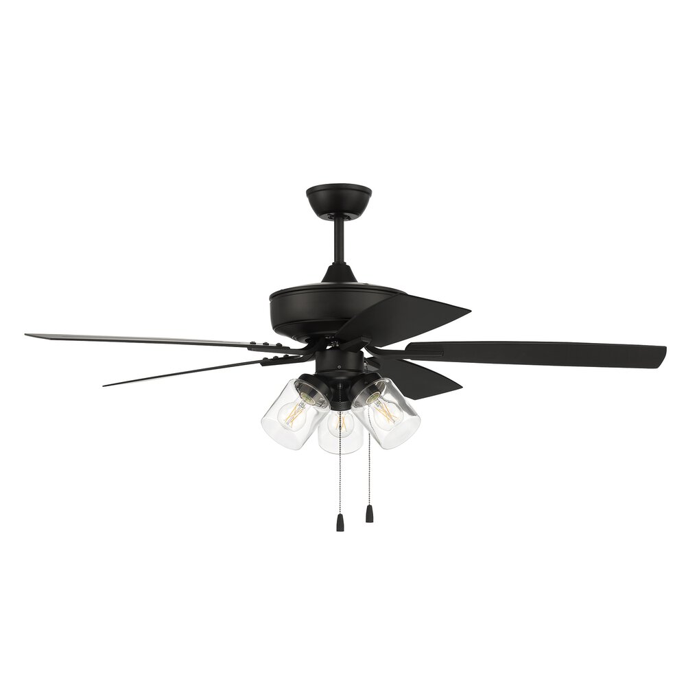 52" Outdoor Pro Plus Fan With 3 Light Kit In Flat Black And Clear Glass