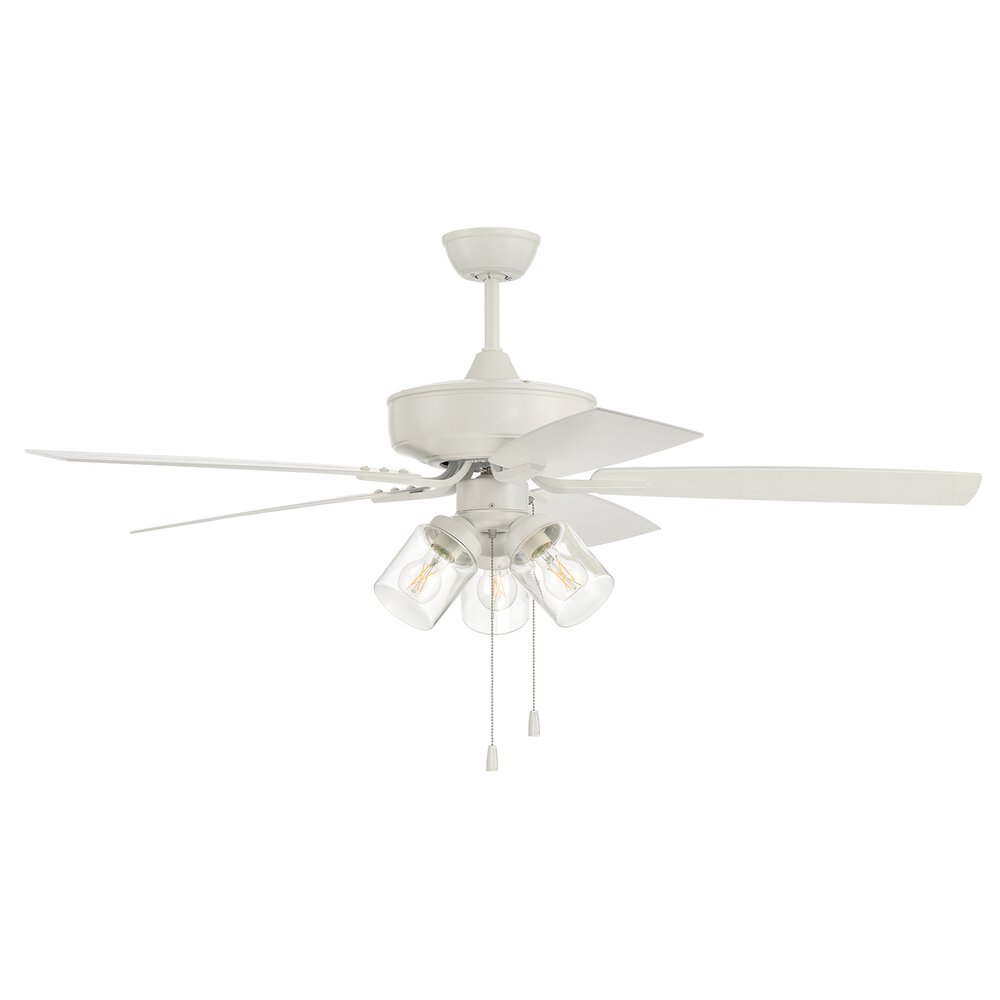 52" Outdoor Pro Plus Fan With 3 Light Kit In White And Clear Glass