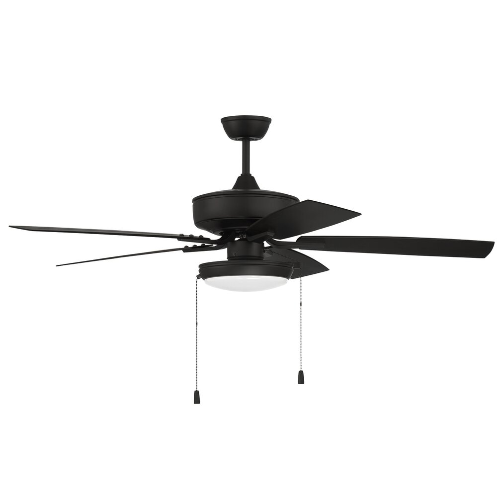 52" Outdoor Pro Plus Fan With Slim Pan Light Kit And Blades In Flat Black And Frost White Acrylic Fixture
