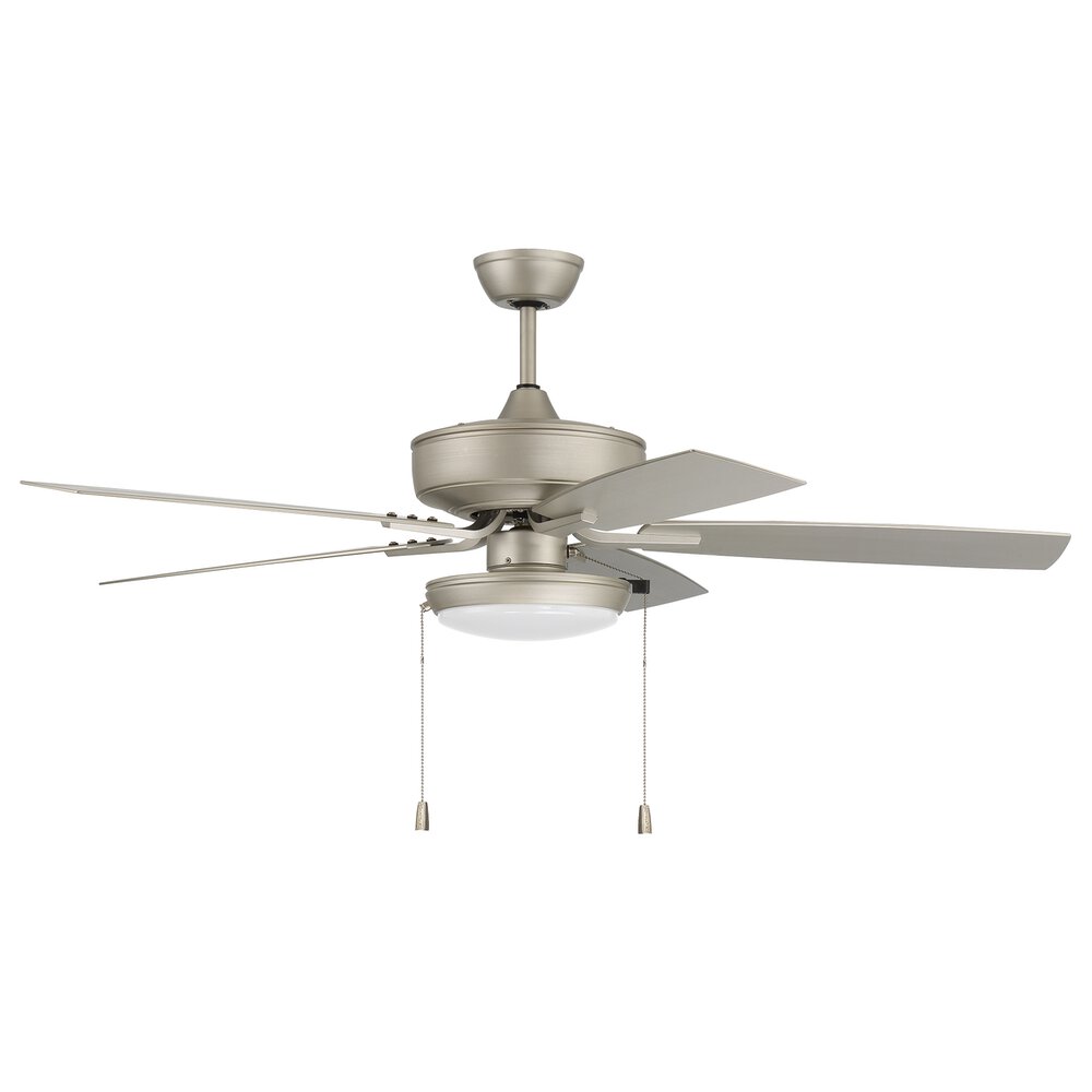 52" Outdoor Pro Plus Fan With Slim Pan Light Kit And Blades In Painted Nickel And Frost White Acrylic Fixture