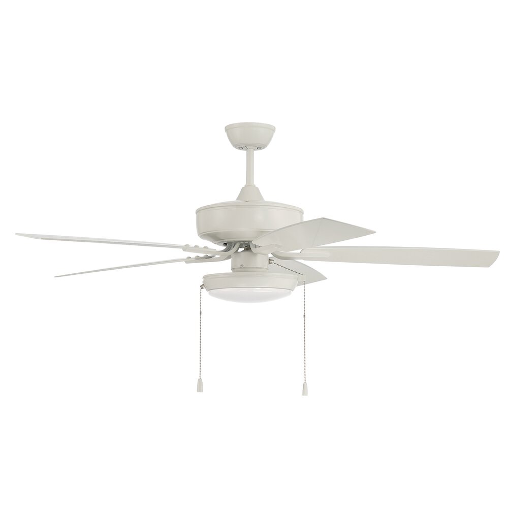52" Outdoor Pro Plus Fan With Slim Pan Light Kit And Blades In White And Frost White Acrylic Fixture