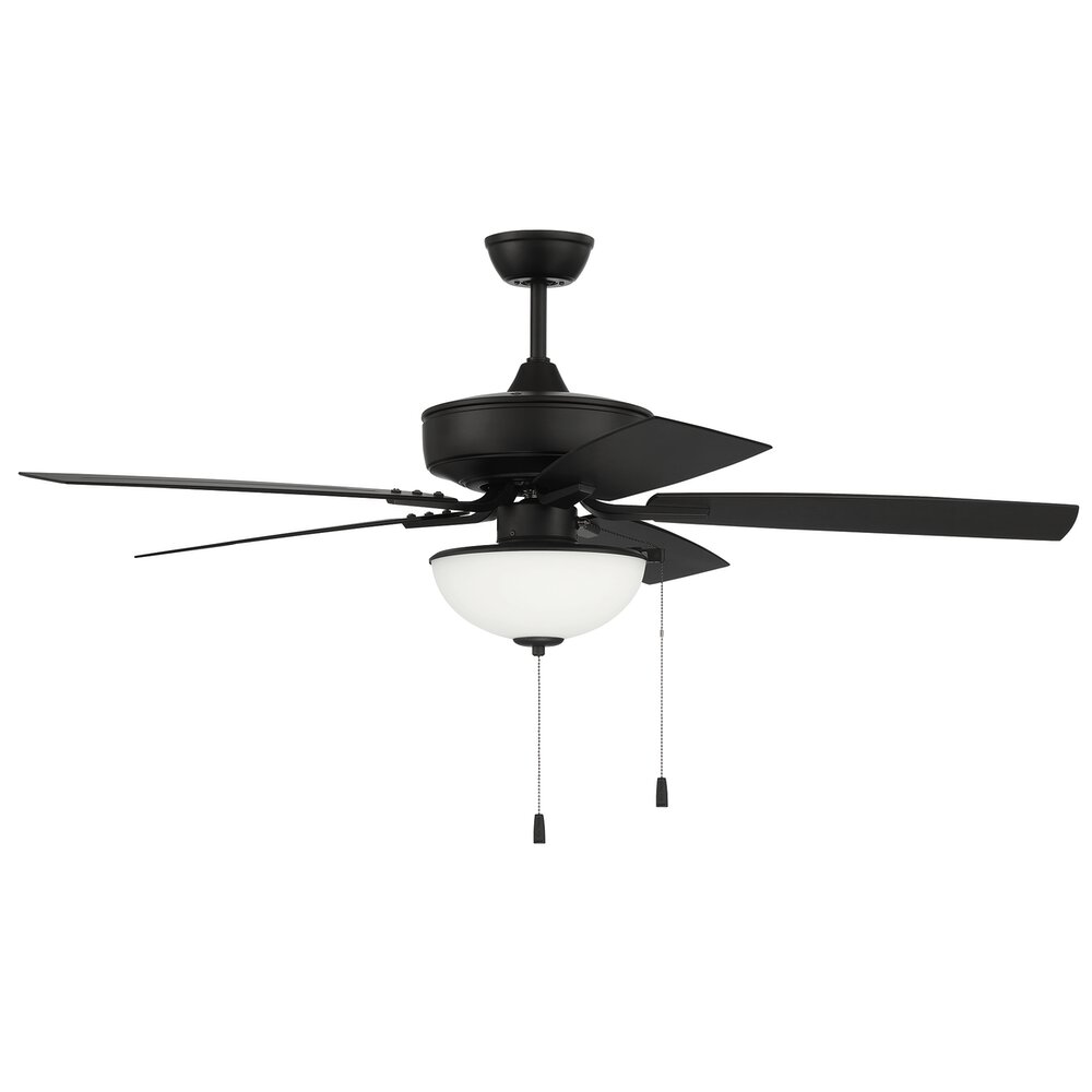 52" Outdoor Pro Plus Fan With Light Kit And Blades In Flat Black And Frost White Glass