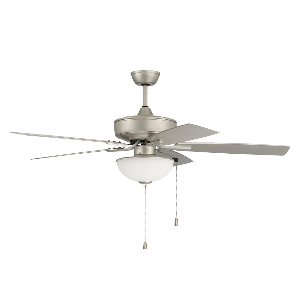 52" Outdoor Pro Plus Fan With Light Kit And Blades In Painted Nickel And Frost White Glass