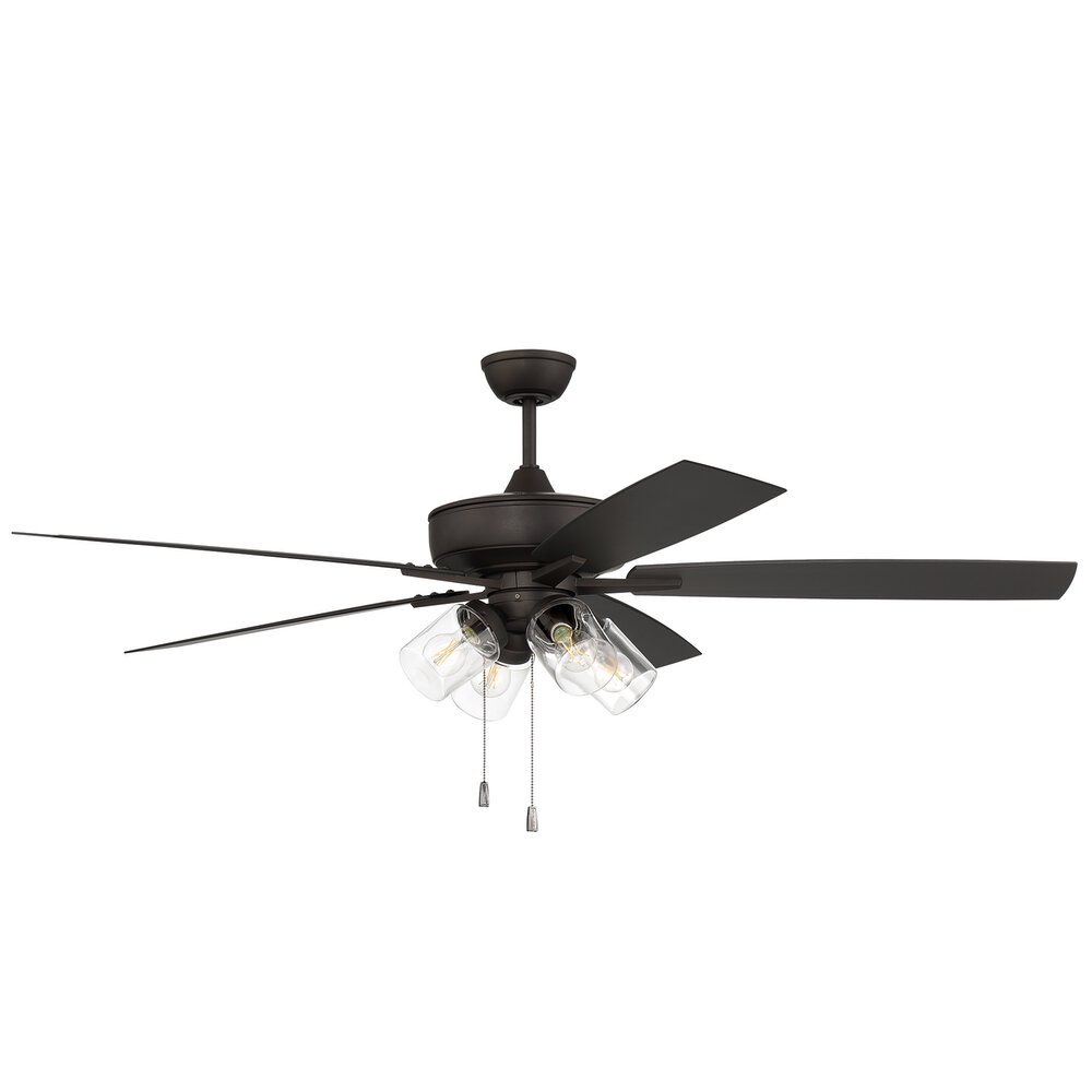 60" Outdoor Super Pro Fan With 4 Light Kit And Blades In Espresso And Clear Glass