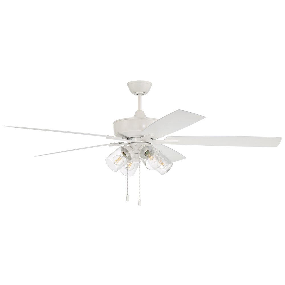 60" Outdoor Super Pro Fan With 4 Light Kit And Blades In White And Clear Glass