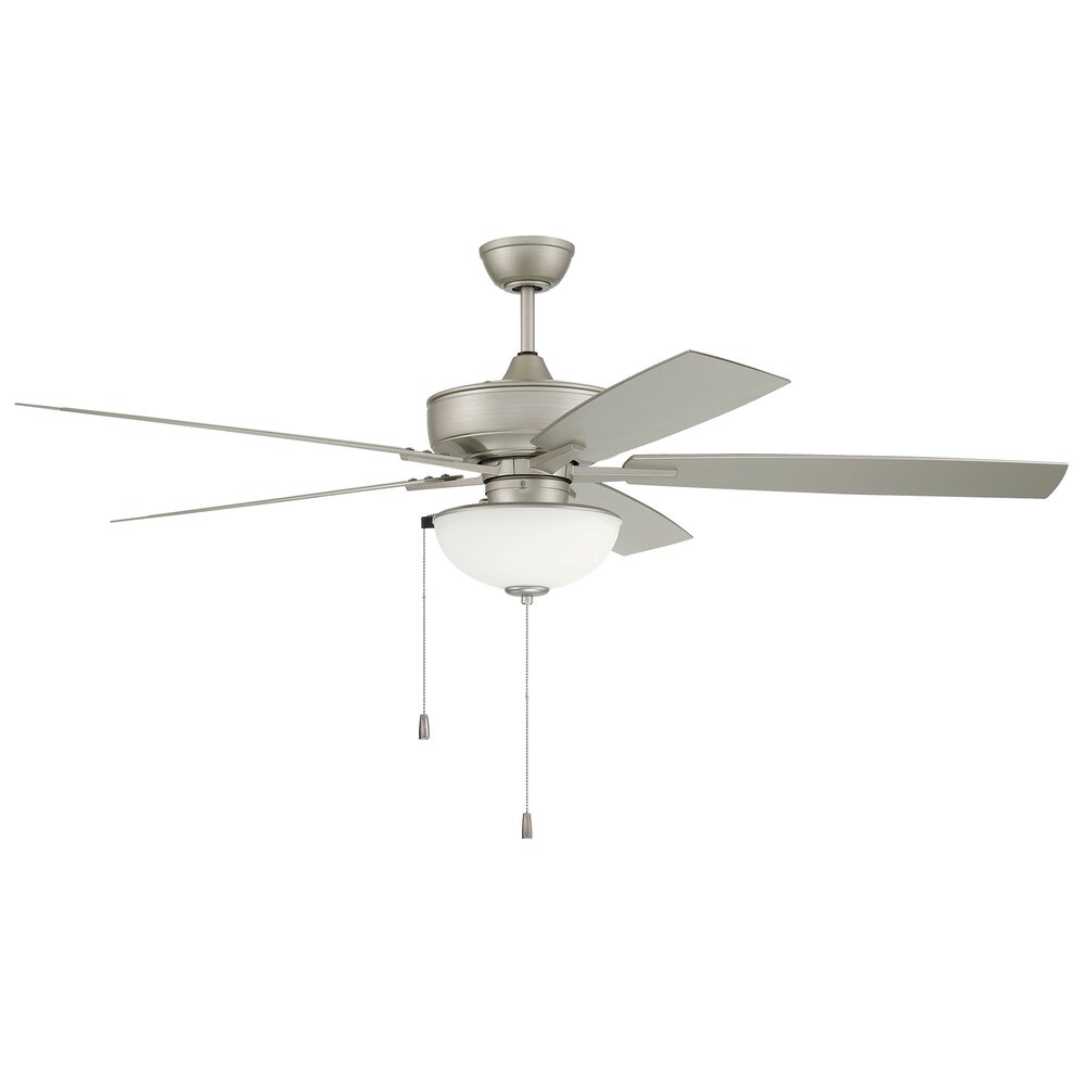 60" Outdoor Super Pro Fan With Bowl Light Kit And Blades In Painted Nickel And Frost White Glass