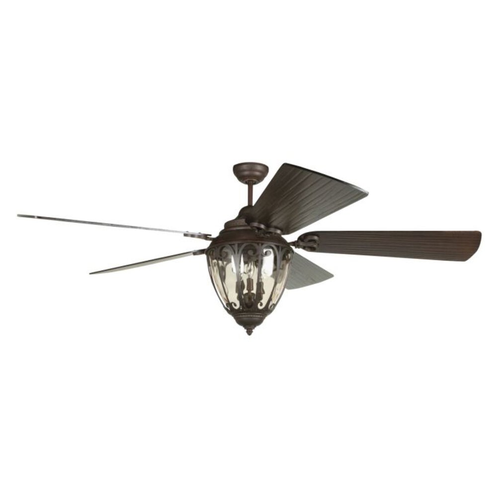 70" Ceiling Fan (Blades Included) In Aged Bronze Textured And Amber Tinted Glass