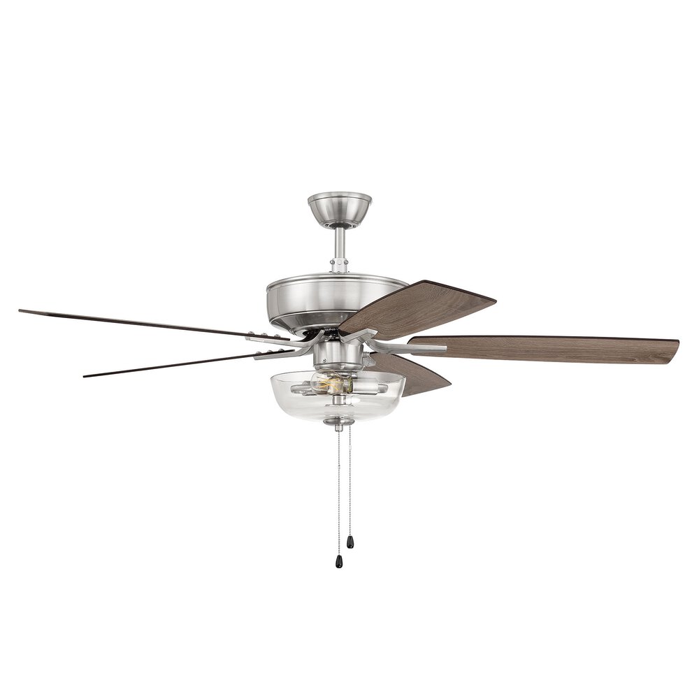 52" Pro Plus Fan With Light Kit And Blades In Brushed Polished Nickel And Clear Glass