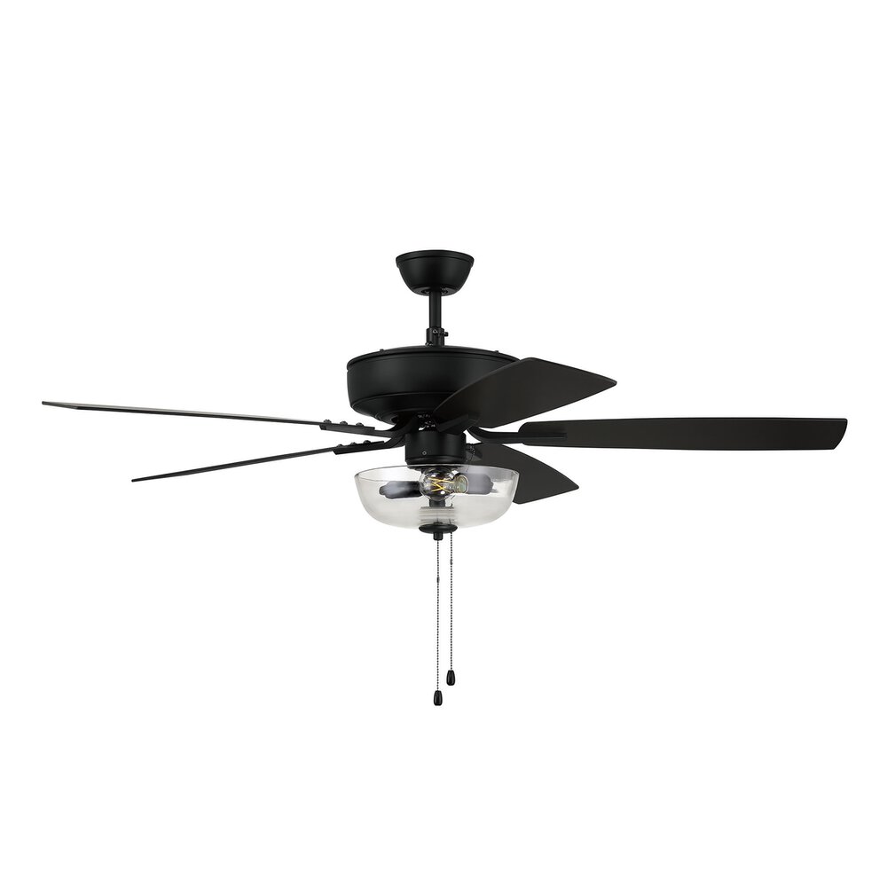 52" Pro Plus Fan With Light Kit And Blades In Flat Black And Clear Glass