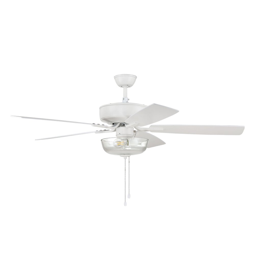 52" Pro Plus Fan With Light Kit And Blades In White And Clear Glass