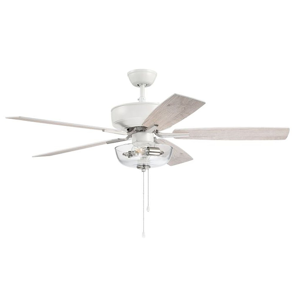 52" Pro Plus Ceiling Fan With Blades And Integrated Light Kit Included In White / Polished Nickel And Clear Glass