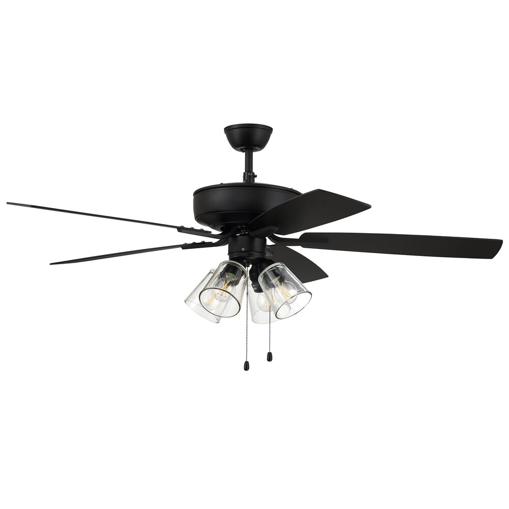 52" Pro Plus Fan With 4 Light Kit With Clear Glass And Blades In Flat Black