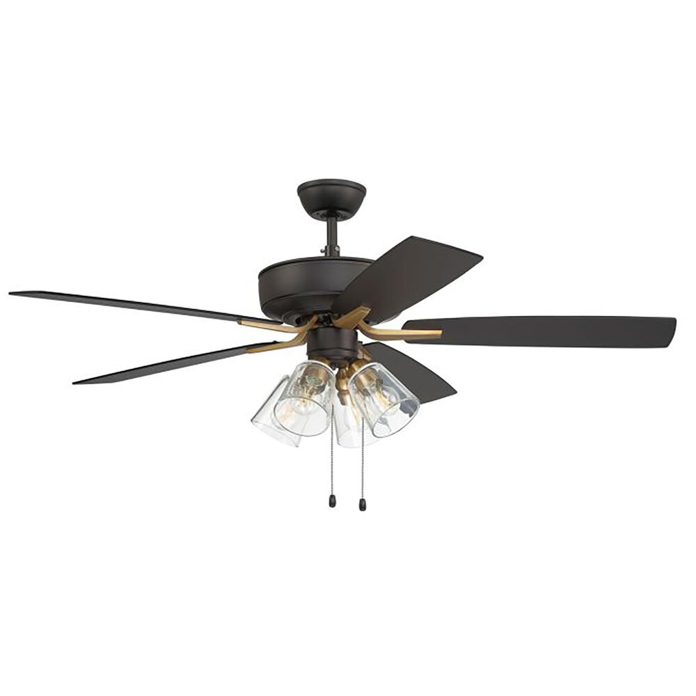 52" Pro Plus Ceiling Fan With Blades And Integrated Light Kit Included In Flat Black/Satin Brass And Clear Glass