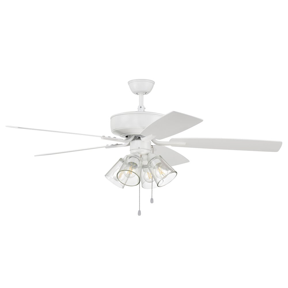 52" Pro Plus Fan With 4 Light Kit With Clear Glass And Blades In White