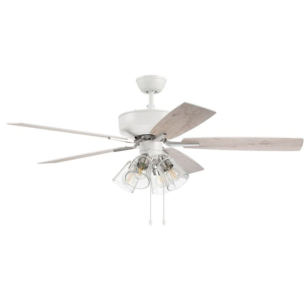 52" Pro Plus Ceiling Fan With Blades And Integrated Light Kit Included In White / Polished Nickel And Clear Glass
