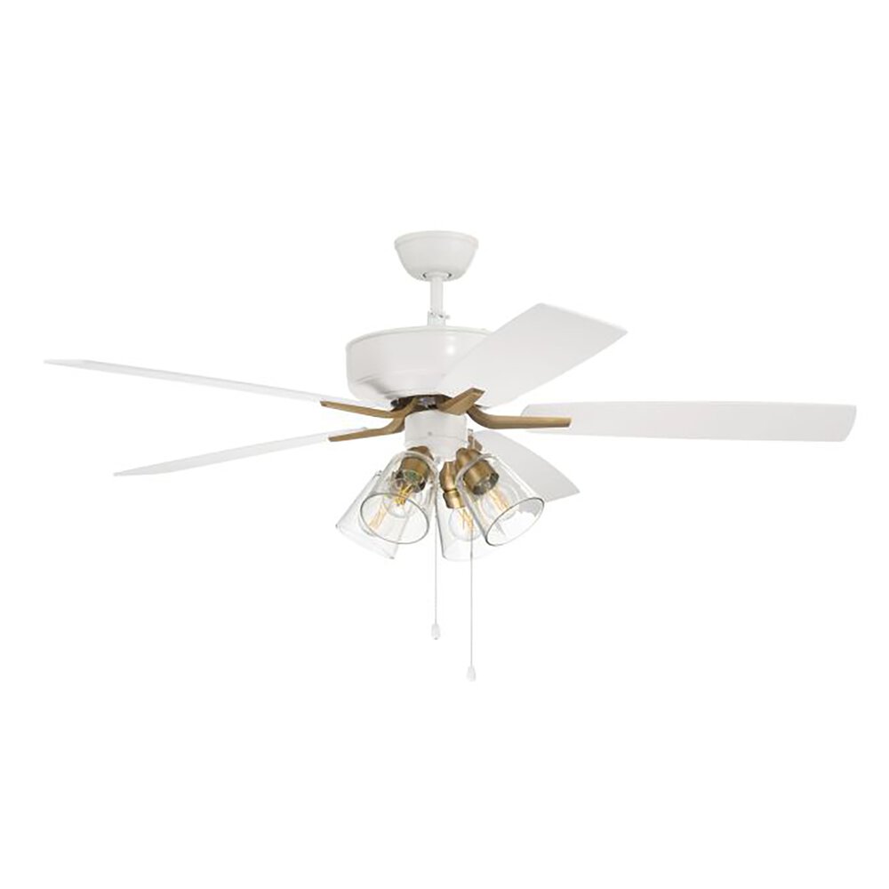 52" Pro Plus Ceiling Fan With Blades And Integrated Light Kit Included In White/Satin Brass And Clear Glass