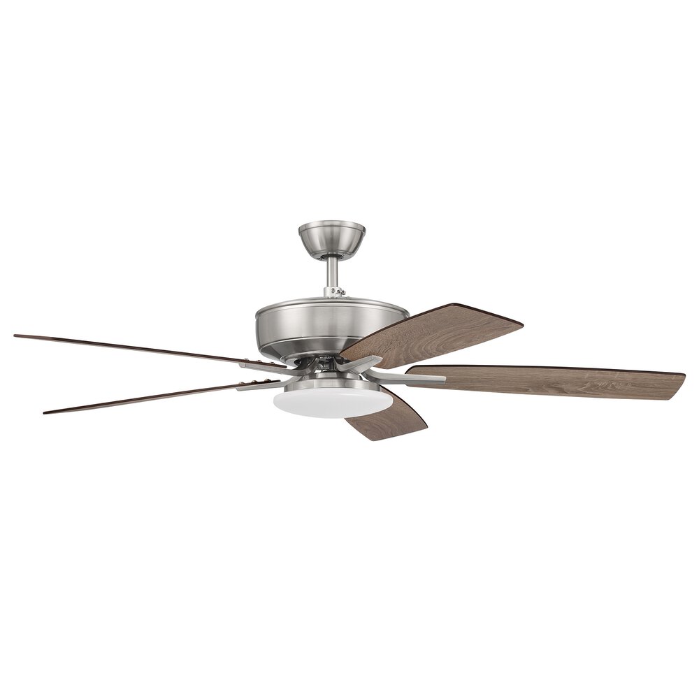 52" Pro Plus Fan With Low Profile Light Kit And Blades In Brushed Polished Nickel And Frost White Acrylic Fixture