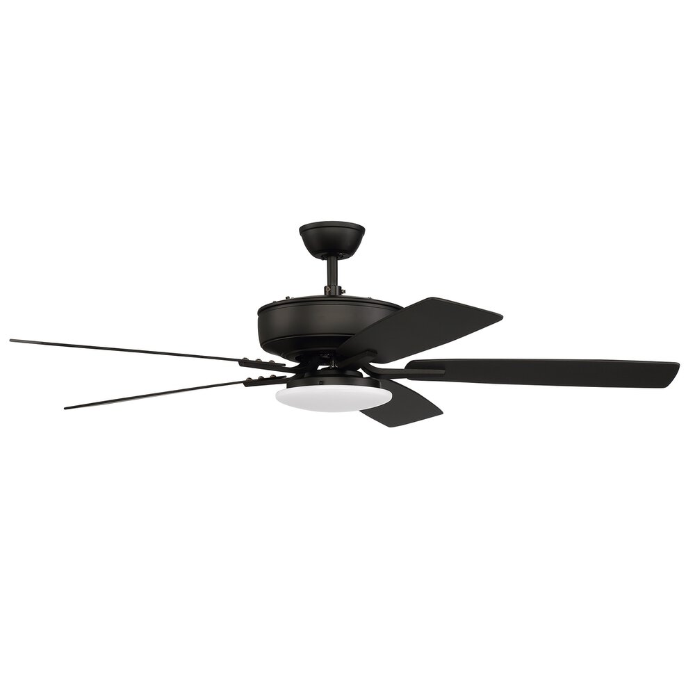 52" Pro Plus Fan With Low Profile Light Kit And Blades In Flat Black And Frost White Acrylic Fixture